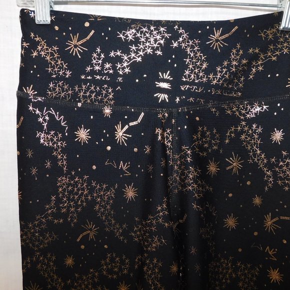 ASKYA Womens S Black Gold Constellations Space Activewear Leggings Cropped - Picture 4 of 16
